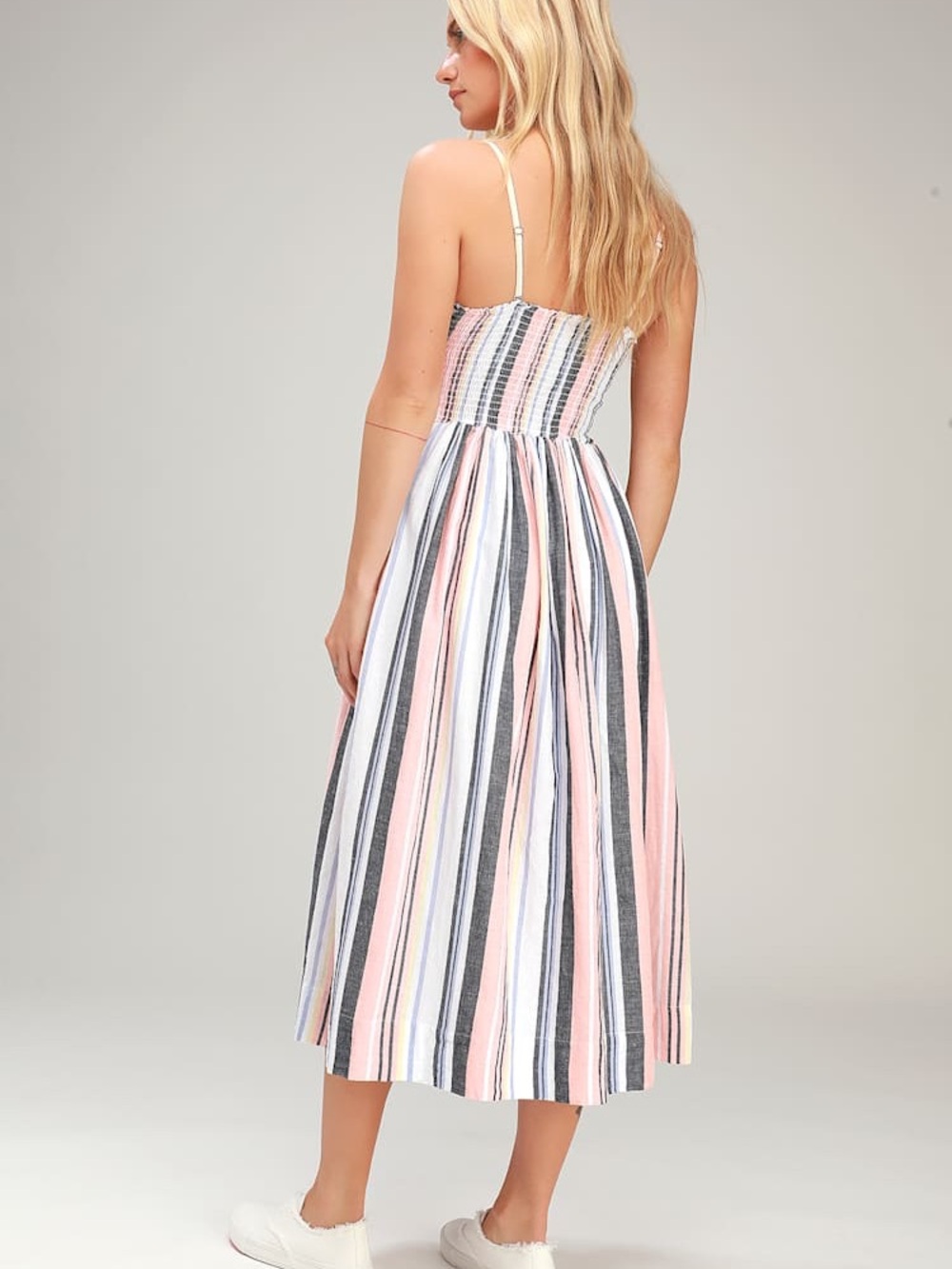 Free People Lilah Multi Striped Pleated Midi Dress - Picture 2 of 5